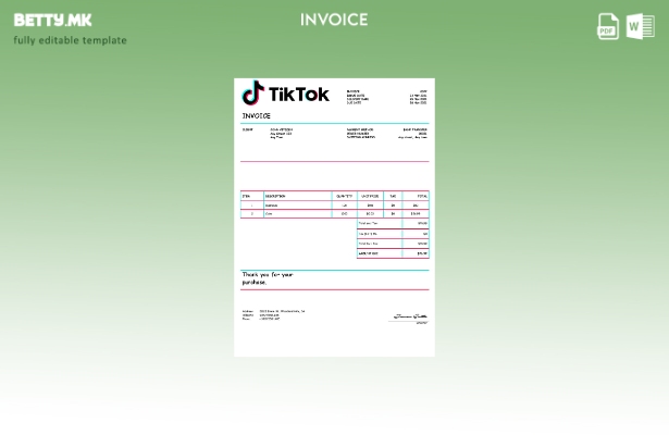 Шаблон за фактура во модерен стил на САД Тик Ток